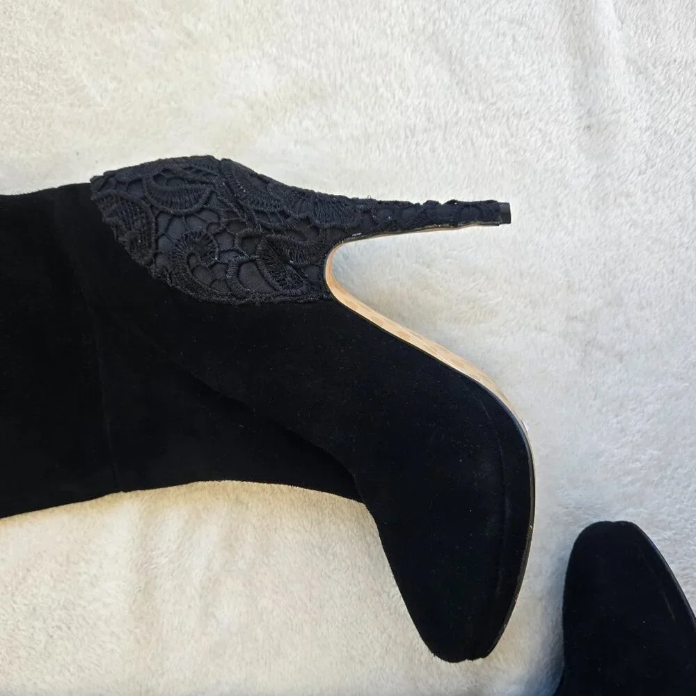 Betsey Johnson‎ Over The Knee Leather Suede High Heel Boots Black Size 8 1/2